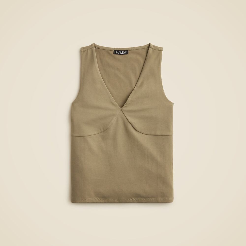 J Crew Stretch Cotton-Blend V-Neck Top Dusty Fatigue Medium NWT Neutral Core
